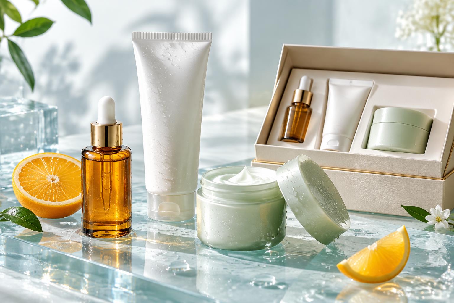 Amber glass vitamin C serum bottle product photograph